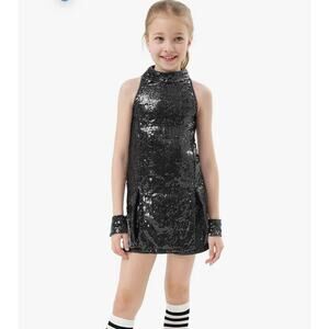 Girls Sequins Dance Outfit Dress Kids Sparkle Jazz Singer Star Costume Size 120